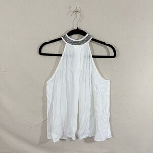 Willow & Clay White Beaded Halter Top Womens Size S Rayon Viscose Made in USA